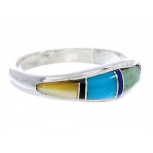 Sterling Silver Multicolor Inlay Jewelry Ring Size 5-3/4 MW74167