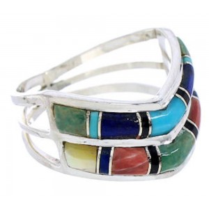 Southwest Sterling Silver And Multicolor Ring Size 6-3/4 GS73863