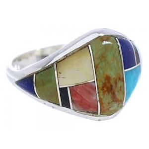 Silver Multicolor Inlay Ring Size 5-3/4 GS74094