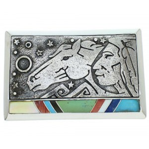 Multicolor Horse Chief Head Jewelry Silver Belt Buckle AW75362