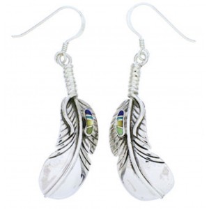 Multicolor Feather Hook Earrings Sterling Silver Jewelry GS73512