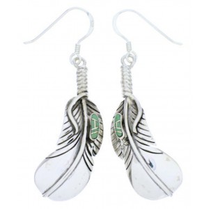 Turquoise Inlay And Sterling Silver Feather Earrings Jewelry GS73499