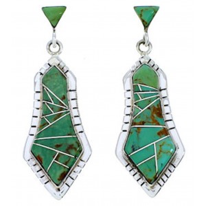 Turquoise Inlay Southwestern Sterling Silver Post Earrings MW73514