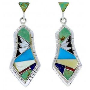 Multicolor Inlay Jewelry Sterling Silver Post Earrings MW73500