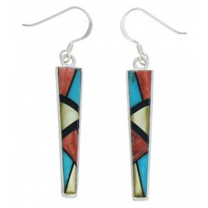 Southwest Multicolor Inlay Hook Dangle Earrings BW75955