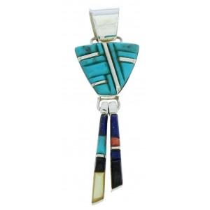 Southwest Turquoise And Multicolor Inlay Slide Pendant BW76071 