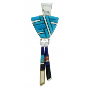 Silver Jewelry Turquoise Multicolor Inlay Southwest Pendant BW76077