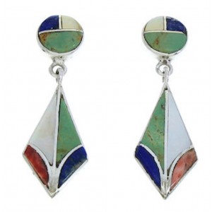 Multicolor Inlay Jewelry Sterling SIlver Post Dangle Earrings BW74233