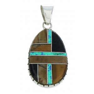 Sterling Silver Southwest Multicolor Inlay Slide Pendant BW74238