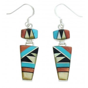 Southwest Multicolor Inlay Hook Dangle Jewelry Earrings BW74242 