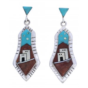 Multicolor And Silver Native American Village Design Earrings EX31667