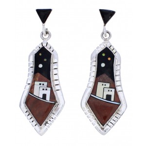 Native American Pueblo Design Multicolor Inlay Earrings EX31668