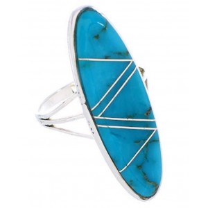 Sterling Silver Turquoise Inlay Ring Size 7-3/4 YX33646