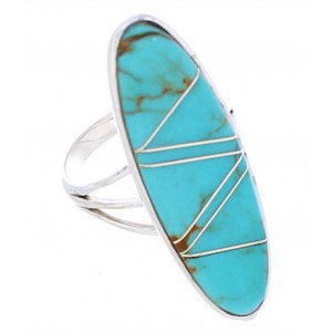 Genuine Silver Inlay Southwest Turquoise Ring Size 5-1/2 YX33765