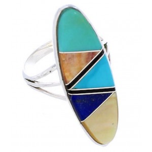 Genuine Silver Multicolor Inlay Jewelry Ring Size 6-3/4 YX33815