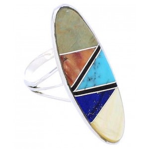 Southwest Inlay Multicolor Silver Jewelry Ring Size 6-1/2 YX33849