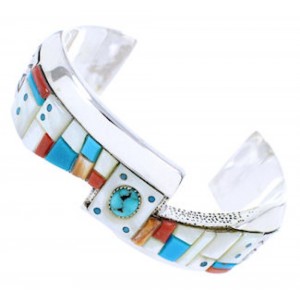 Multicolor And Genuine Sterling Silver Southwest Cuff Bracelet RS75359