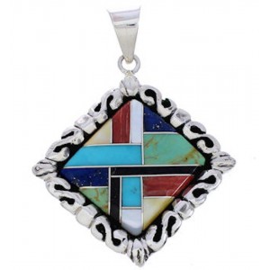 Multicolor Inlay Sterling Silver Southwest Pendant GS75190 