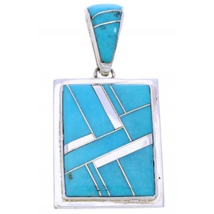 Turquoise Inlay Southwest Silver Jewelry Reversible Pendant MW75004