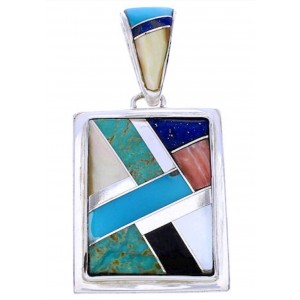 Southwestern Jewelry Multicolor Silver Reversible Pendant MW74989