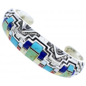 Multicolor Inlay Sterling Silver Southwestern Cuff Bracelet MX27177