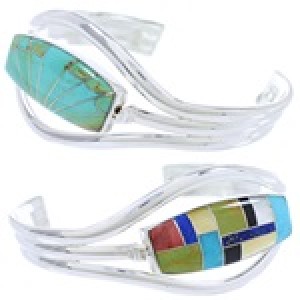 Southwest Silver Turquoise Multicolor Reversible Cuff Bracelet MX27219