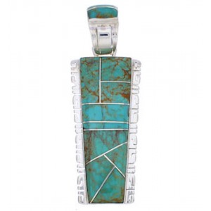 Turquoise Inlay Sterling Silver Southwest Pendant FX30926