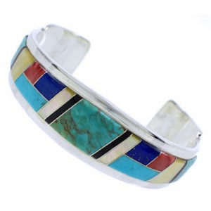 Multicolor Inlay And Genuine Sterling Silver Cuff Bracelet EX27761