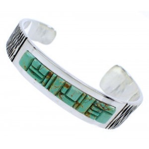 Southwestern Turquoise Inlay Silver Cuff Bracelet Jewelry EX27810