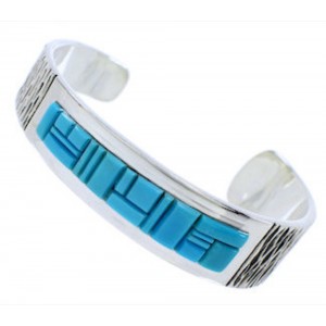 Turquoise Inlay Jewelry Genuine Sterling Silver Cuff Bracelet EX27818