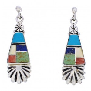 Multicolor Southwestern Sterling Silver Post Dangle Earrings MW76014