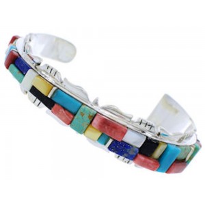 Southwestern Multicolor Inlay Sterling Silver Cuff Bracelet EX27445