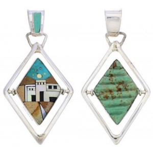 Native American Design Multicolor Silver Reversible Pendant EX29496