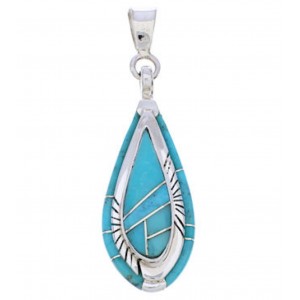 Turquoise Inlay Southwestern Sterling Silver Pendant EX29023