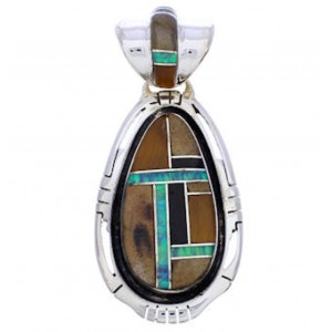 Genuine Sterling Silver Multicolor Inlay Southwest Pendant PX29794