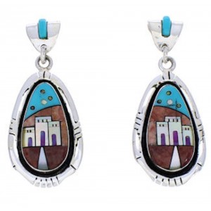 Sterling Silver Native American Design Multicolor Earrings PX29816