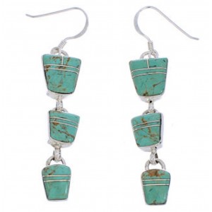 Sterling Silver Turquoise Inlay Southwest Hook Dangle Earrings EX30449