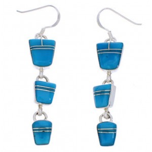 Turquoise Southwestern Sterling Silver Hook Dangle Earrings EX30450