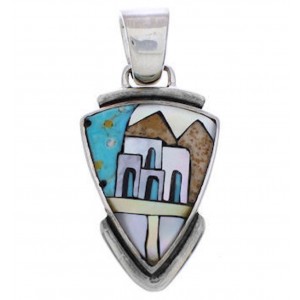 Silver Native American Village Design Multicolor Pendant MX21968