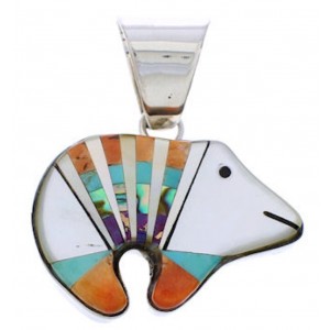 Bear Silver Southwestern Multicolor Pendant MX22053