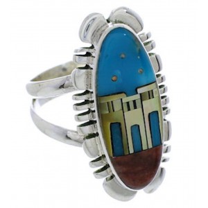 Silver Multicolor Native American Design Ring Size 6-1/4 UX38428