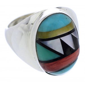 Silver And Multicolor Inlay Jewelry Ring Size 8-1/2 UX39271