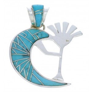 Genuine Sterling Silver Turquoise Inlay Kokopelli Pendant EX28677