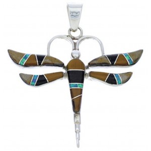 Multicolor Genuine Sterling Silver Dragonfly Southwest Pendant EX28719