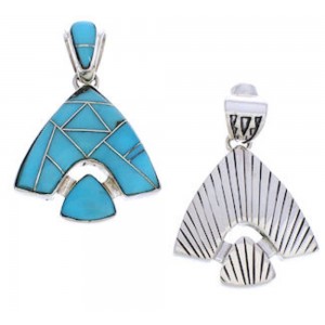 Turquoise Inlay Sterling Silver Reversible Slide Pendant EX28476