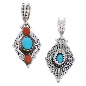 Coral And Turquoise Southwest Reversible Slide Pendant Jewelry EX28578