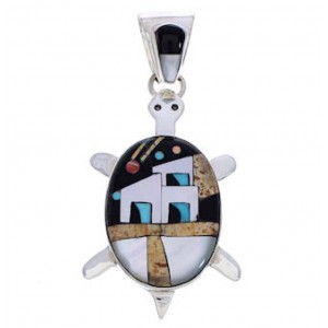Native American Design Turtle Multicolor Silver Pendant MW77642