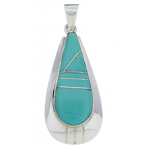 Southwest Sterling Silver Turquoise Inlay Pendant Jewelry PX30320