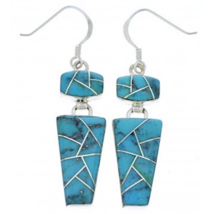 Turquoise Inlay Sterling Silver Jewelry Hook Dangle Earrings EX29532