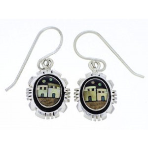 Native American Village Design Multicolor Silver Earrings EX29548